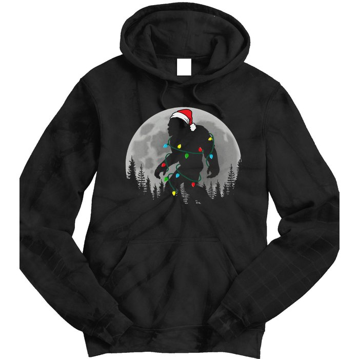 Bigfoot Santa Christmas Tree Lights Funny Xmas Sasquatch Tie Dye Hoodie