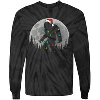 Bigfoot Santa Christmas Tree Lights Funny Xmas Sasquatch Tie-Dye Long Sleeve Shirt