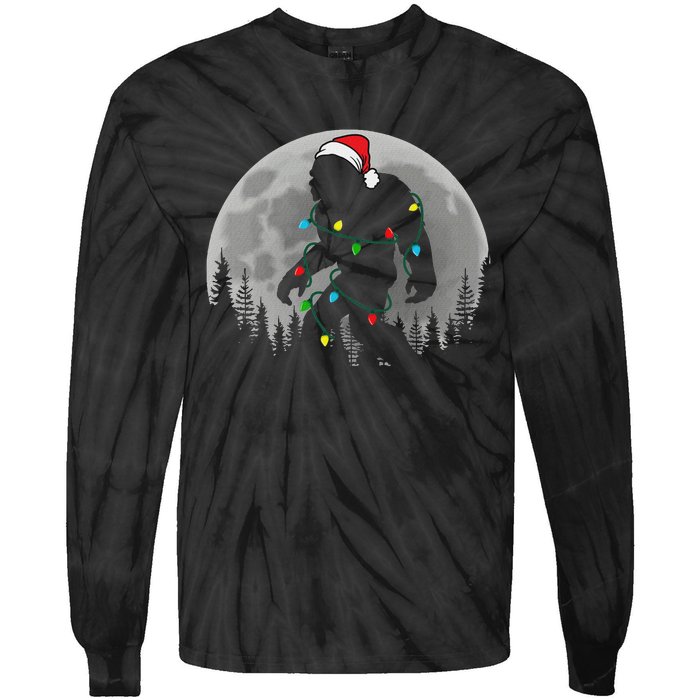 Bigfoot Santa Christmas Tree Lights Funny Xmas Sasquatch Tie-Dye Long Sleeve Shirt