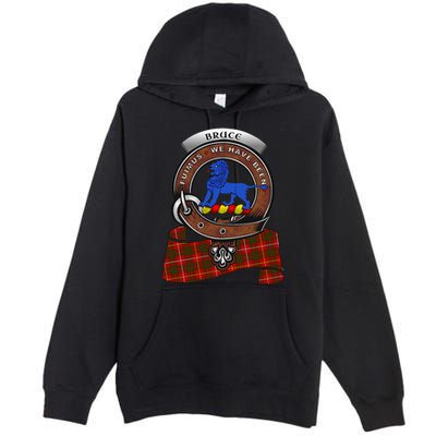 Bruce Scottish Clan Badge & Tartan Premium Pullover Hoodie