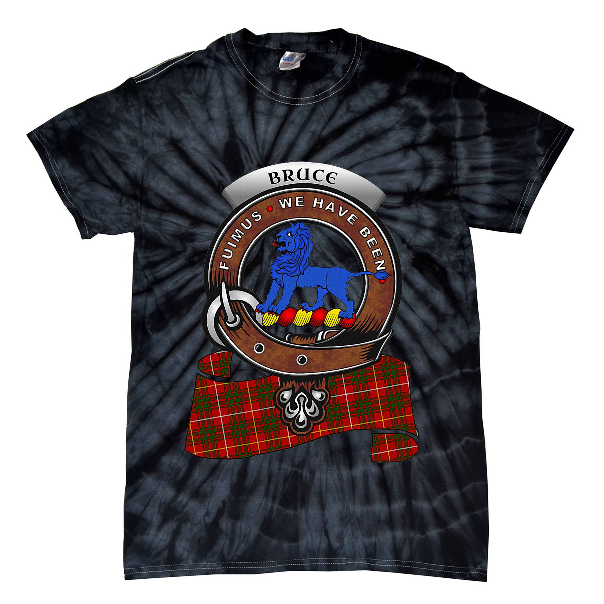 Bruce Scottish Clan Badge & Tartan Tie-Dye T-Shirt