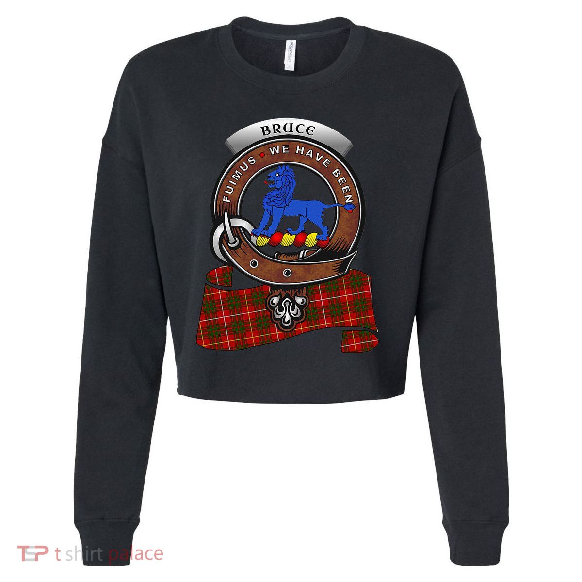 Bruce Scottish Clan Badge & Tartan Cropped Pullover Crew