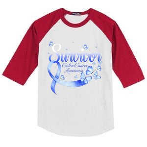 Butterfly Survivor Colon Cancer Awareness Cool Gift Kids Colorblock Raglan Jersey