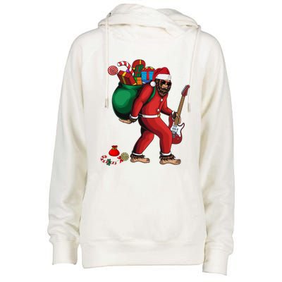 Bigfoot Santa Christmas Rock And Roll Guitar Funny Sasquatch Great Gift Womens Funnel Neck Pullover Hood