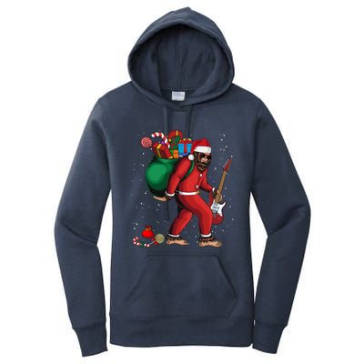 Bigfoot Santa Christmas Rock And Roll Guitar Funny Sasquatch Great Gift Women's Pullover Hoodie