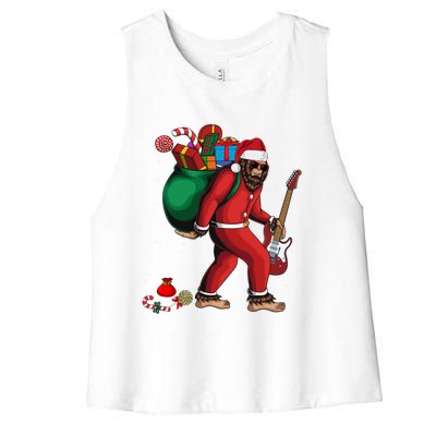 Bigfoot Santa Christmas Rock And Roll Guitar Funny Sasquatch Great Gift Women's Racerback Cropped Tank