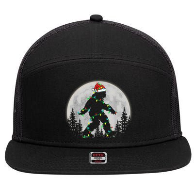 Bigfoot Santa Christmas Tree Lights Funny Xmas Sasquatch 7 Panel Mesh Trucker Snapback Hat