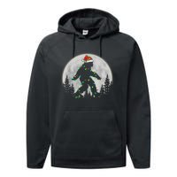 Bigfoot Santa Christmas Tree Lights Funny Xmas Sasquatch Performance Fleece Hoodie