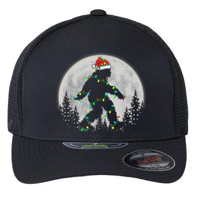 Bigfoot Santa Christmas Tree Lights Funny Xmas Sasquatch Flexfit Unipanel Trucker Cap