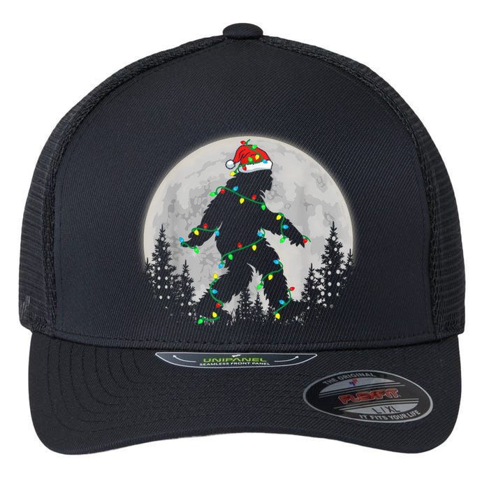 Bigfoot Santa Christmas Tree Lights Funny Xmas Sasquatch Flexfit Unipanel Trucker Cap