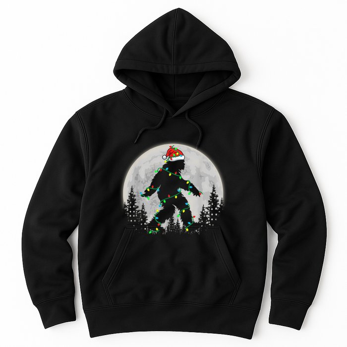 Bigfoot Santa Christmas Tree Lights Funny Xmas Sasquatch Hoodie