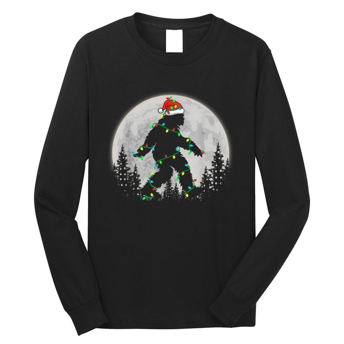 Bigfoot Santa Christmas Tree Lights Funny Xmas Sasquatch Long Sleeve Shirt