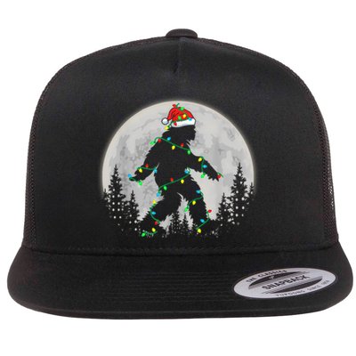 Bigfoot Santa Christmas Tree Lights Funny Xmas Sasquatch Flat Bill Trucker Hat