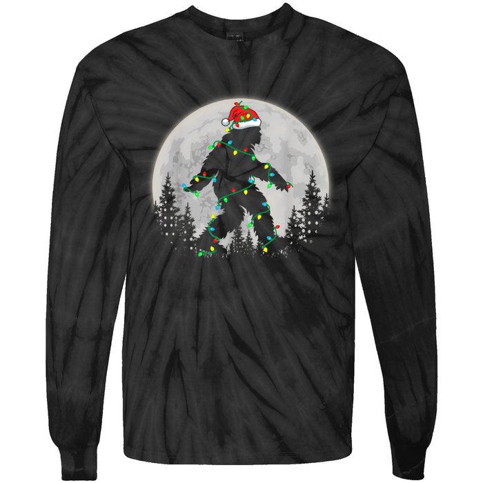 Bigfoot Santa Christmas Tree Lights Funny Xmas Sasquatch Tie-Dye Long Sleeve Shirt