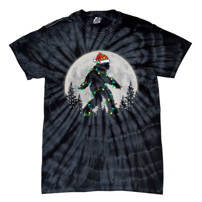 Bigfoot Santa Christmas Tree Lights Funny Xmas Sasquatch Tie-Dye T-Shirt