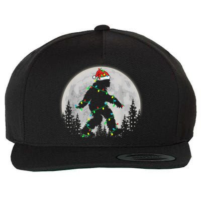 Bigfoot Santa Christmas Tree Lights Funny Xmas Sasquatch Wool Snapback Cap