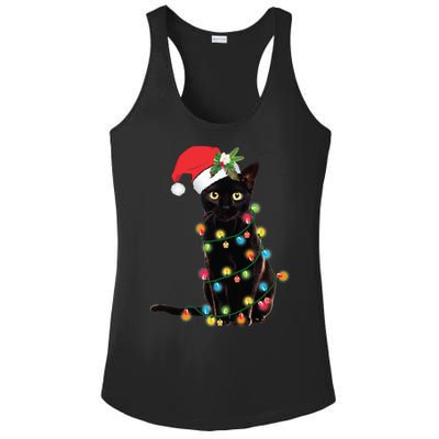 Black Santa Cat Tangled Up In Lights Christmas Santa Ladies PosiCharge Competitor Racerback Tank