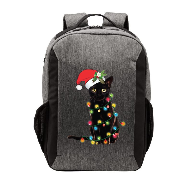 Black Santa Cat Tangled Up In Lights Christmas Santa Vector Backpack