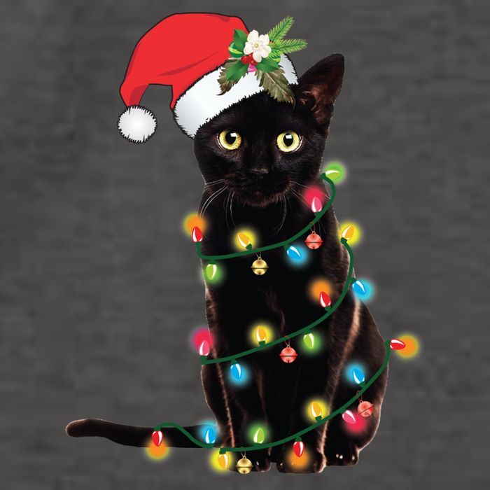 Black Santa Cat Tangled Up In Lights Christmas Santa Vector Backpack