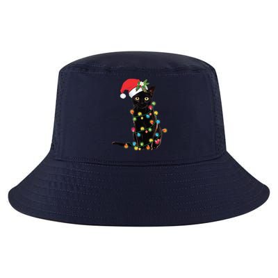 Black Santa Cat Tangled Up In Lights Christmas Santa Cool Comfort Performance Bucket Hat