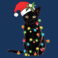 Black Santa Cat Tangled Up In Lights Christmas Santa 7 Panel Mesh Trucker Snapback Hat