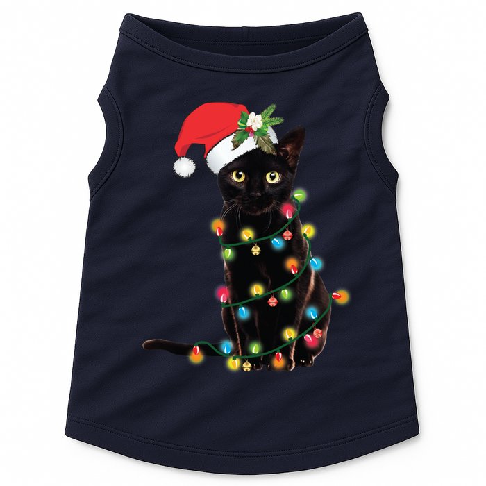 Black Santa Cat Tangled Up In Lights Christmas Santa Doggie Tank