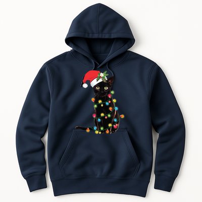 Black Santa Cat Tangled Up In Lights Christmas Santa Hoodie