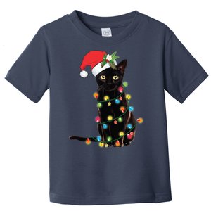 Black Santa Cat Tangled Up In Lights Christmas Santa Toddler T-Shirt