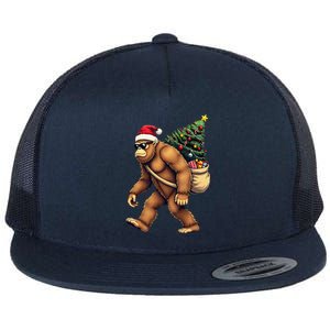 Bigfoot Santa Christmas Tree Lights Funny Xmas Sasquatch Flat Bill Trucker Hat