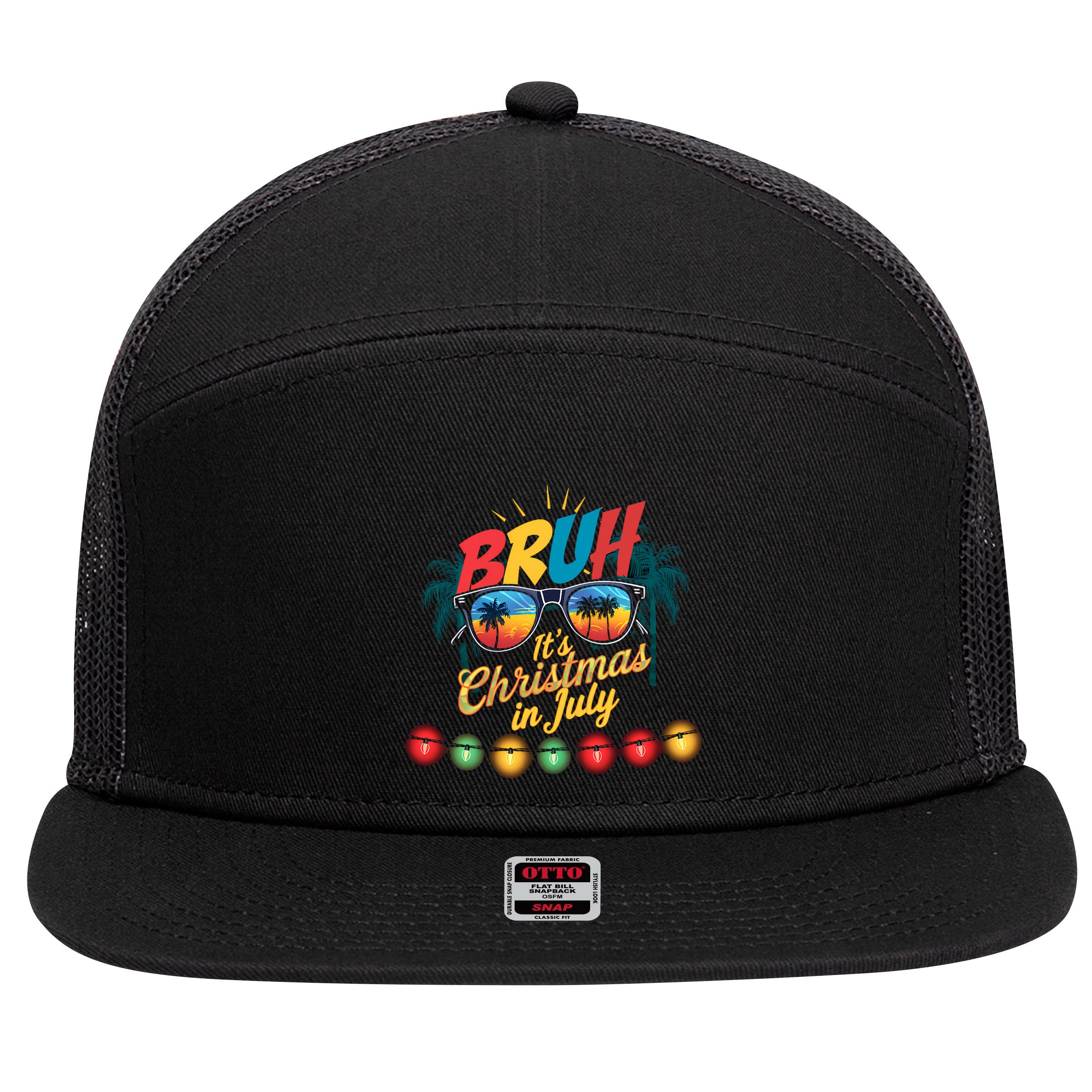 Bruh Santa Claus Sunglasses Beach Christmas In July 7 Panel Mesh Trucker Snapback Hat