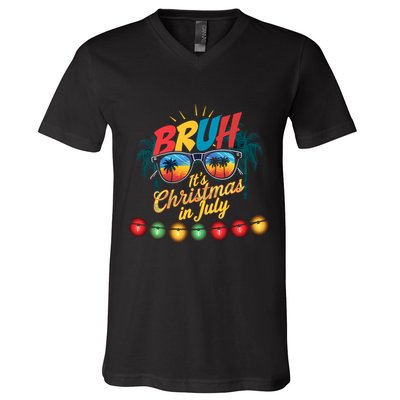 Bruh Santa Claus Sunglasses Beach Christmas In July V-Neck T-Shirt
