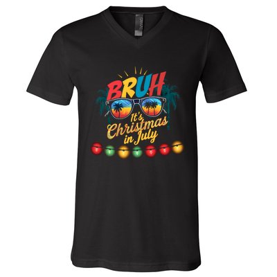 Bruh Santa Claus Sunglasses Beach Christmas In July V-Neck T-Shirt