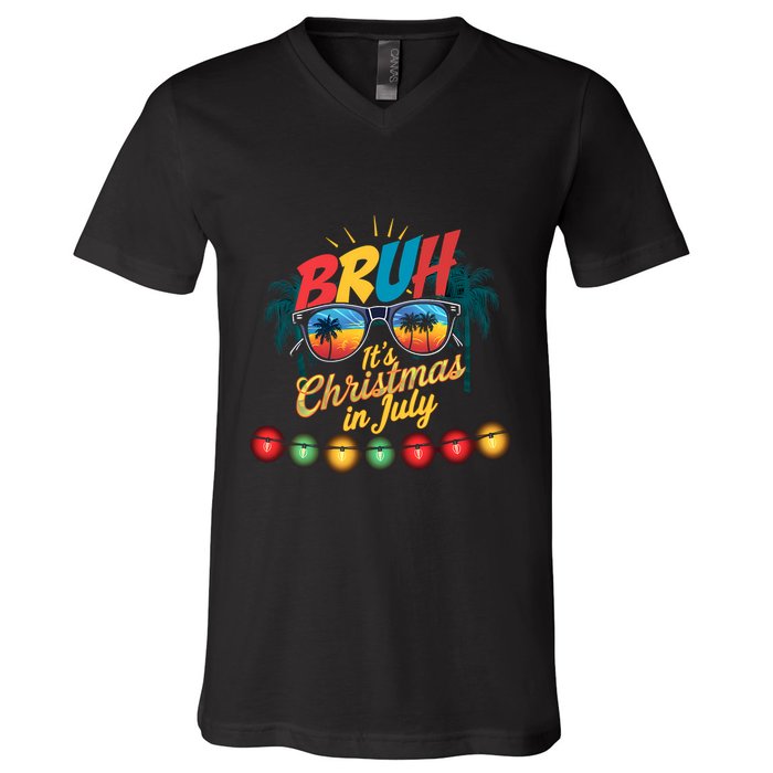 Bruh Santa Claus Sunglasses Beach Christmas In July V-Neck T-Shirt