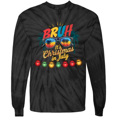 Bruh Santa Claus Sunglasses Beach Christmas In July Tie-Dye Long Sleeve Shirt