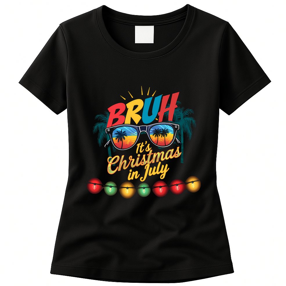 Bruh Santa Claus Sunglasses Beach Christmas In July Womens T-Shirt