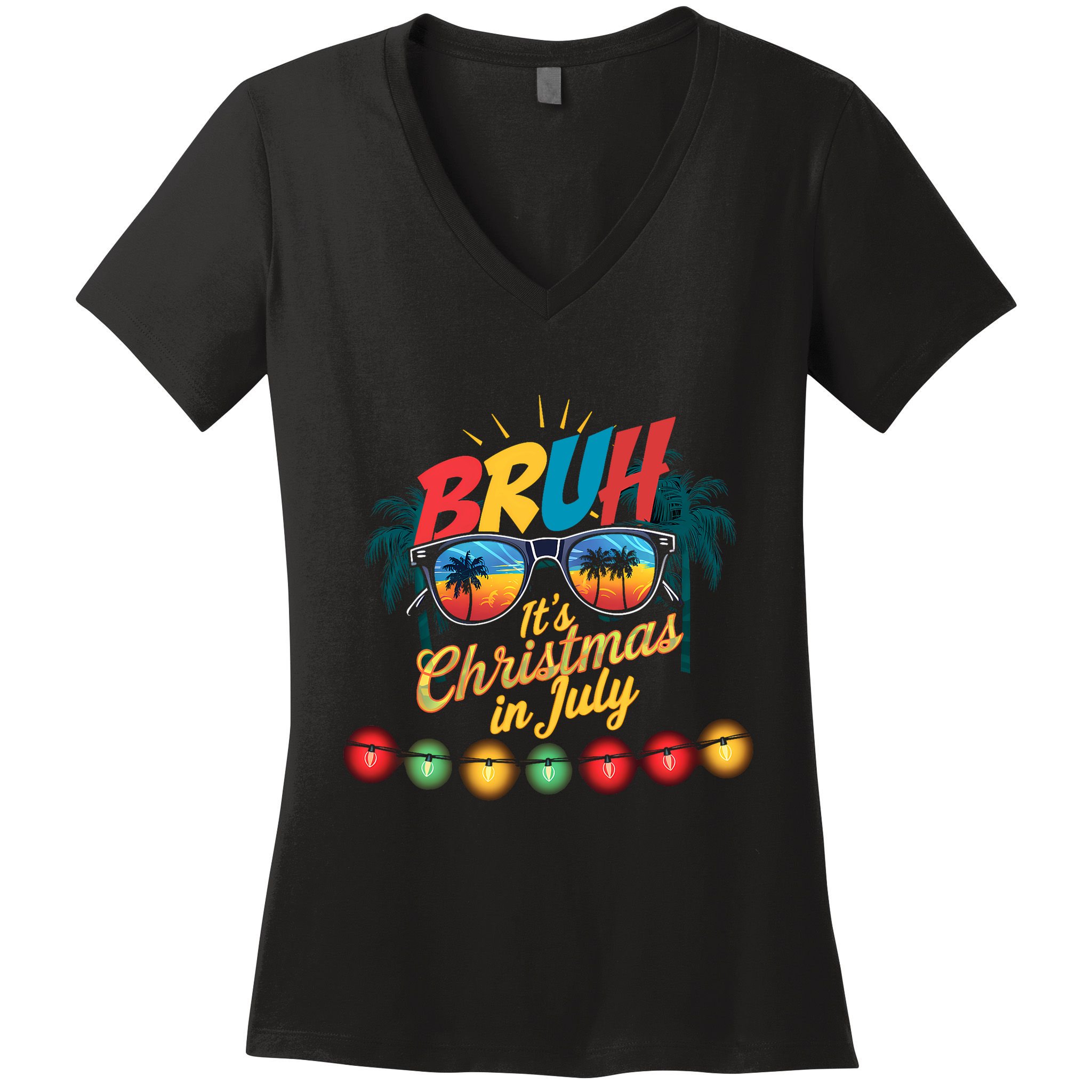 Bruh Santa Claus Sunglasses Beach Christmas In July Women's V-Neck T-Shirt