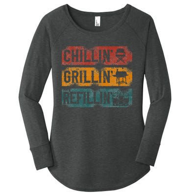 Bbq Smoker Chillin Grillin Refillin Women's Perfect Tri Tunic Long Sleeve Shirt