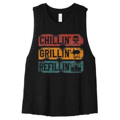 Bbq Smoker Chillin Grillin Refillin Women's Racerback Cropped Tank