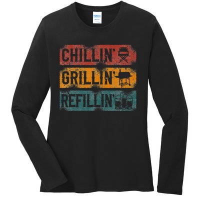 Bbq Smoker Chillin Grillin Refillin Ladies Long Sleeve Shirt