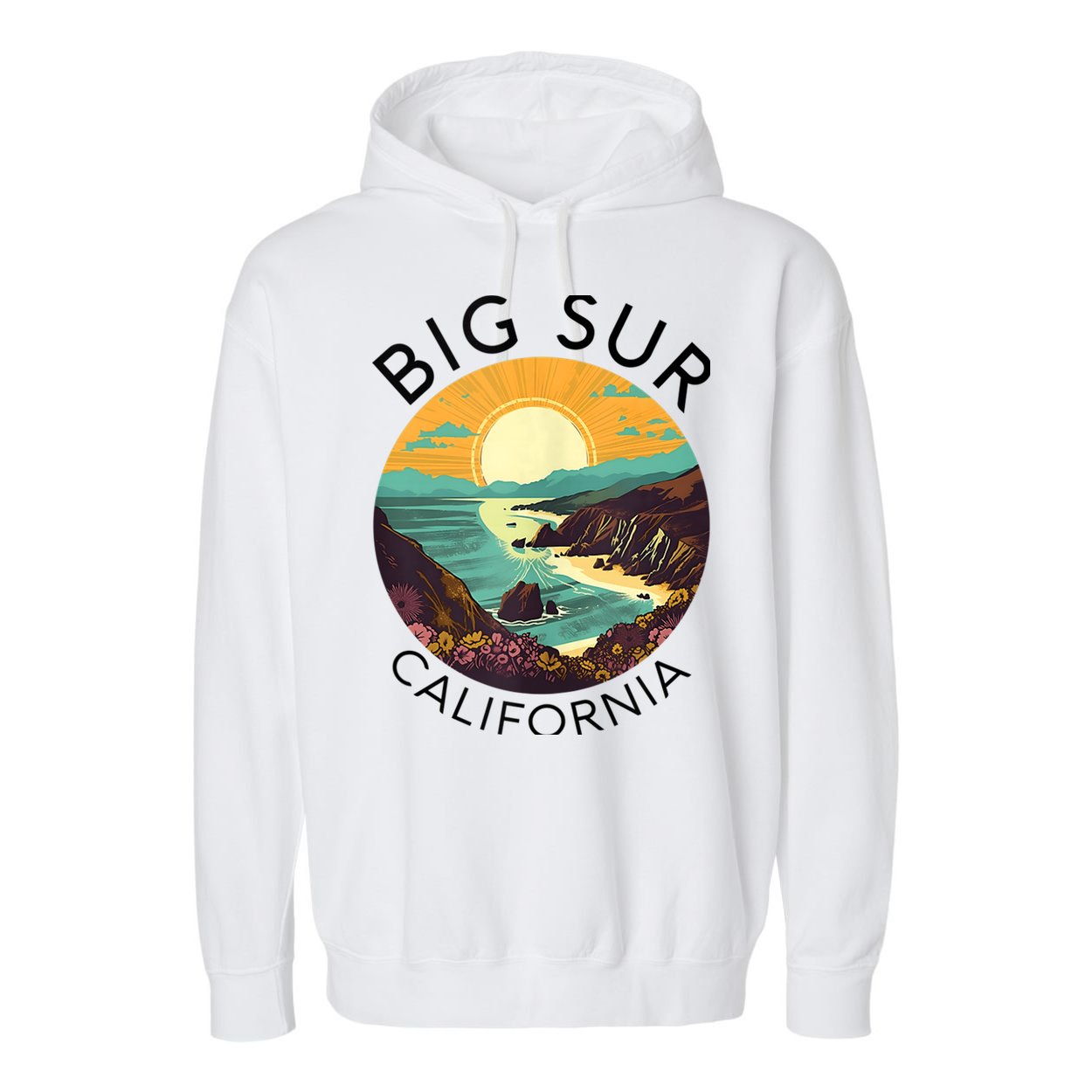 Big Sur California Beach Central Coast Retro Forest Camping Garment-Dyed Fleece Hoodie
