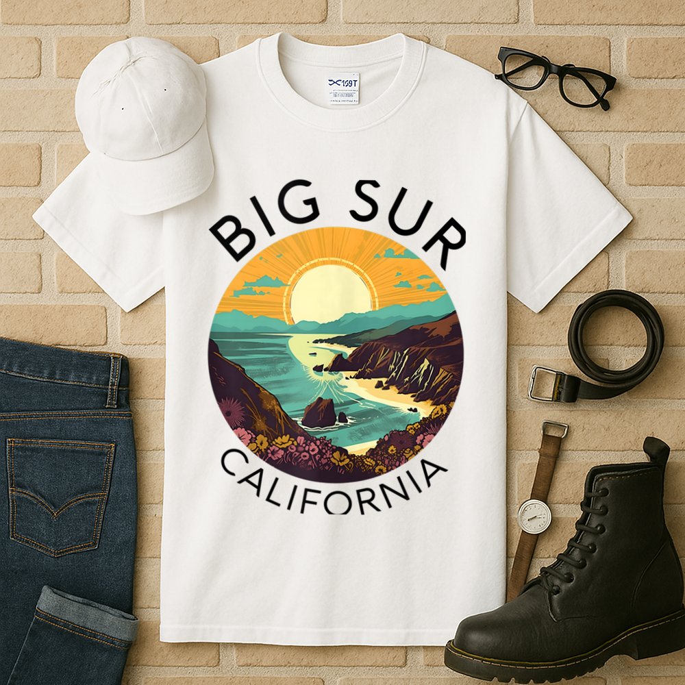 Big Sur California Beach Central Coast Retro Forest Camping Tall T-Shirt