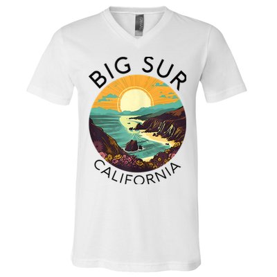 Big Sur California Beach Central Coast Retro Forest Camping V-Neck T-Shirt