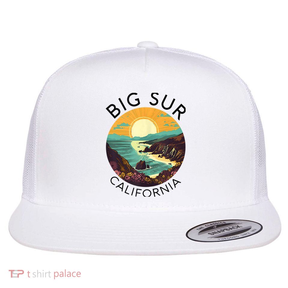 Big Sur California Beach Central Coast Retro Forest Camping Flatbill Hat