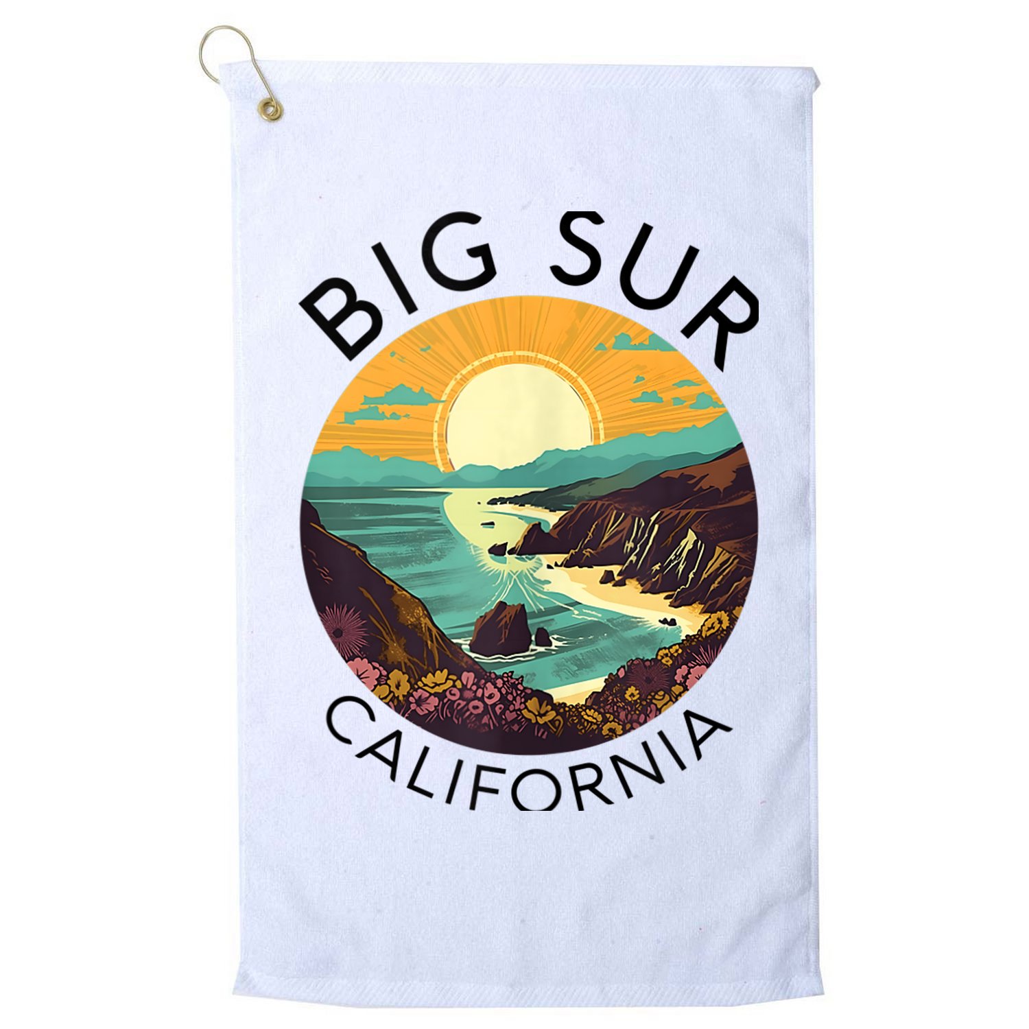 Big Sur California Beach Central Coast Retro Forest Camping Golf Towel