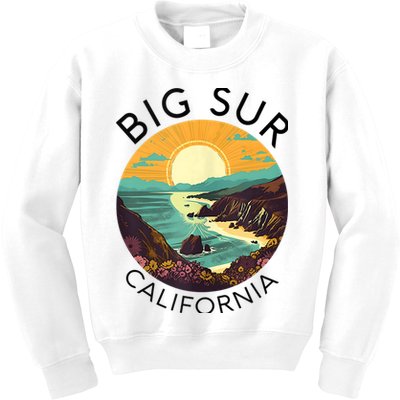 Big Sur California Beach Central Coast Retro Forest Camping Kids Sweatshirt