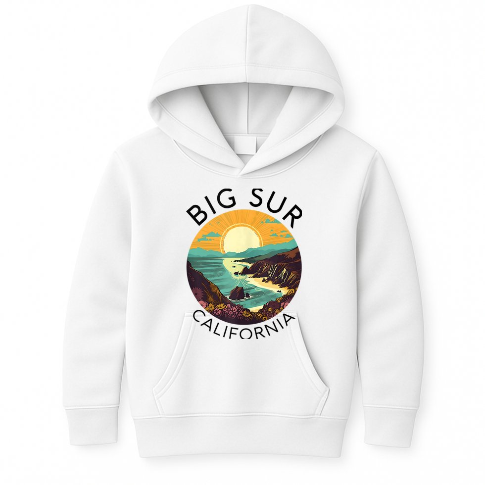 Big Sur California Beach Central Coast Retro Forest Camping Kids Hoodie