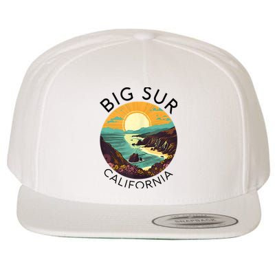 Big Sur California Beach Central Coast Retro Forest Camping Wool Snapback Cap