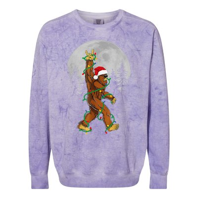 Bigfoot Santa Christmas Tree Lights Funny Xmas Sasquatch Colorblast Crewneck Sweatshirt