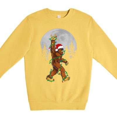 Bigfoot Santa Christmas Tree Lights Funny Xmas Sasquatch Premium Crewneck Sweatshirt