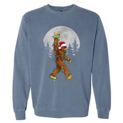 Bigfoot Santa Christmas Tree Lights Funny Xmas Sasquatch Garment-Dyed Sweatshirt